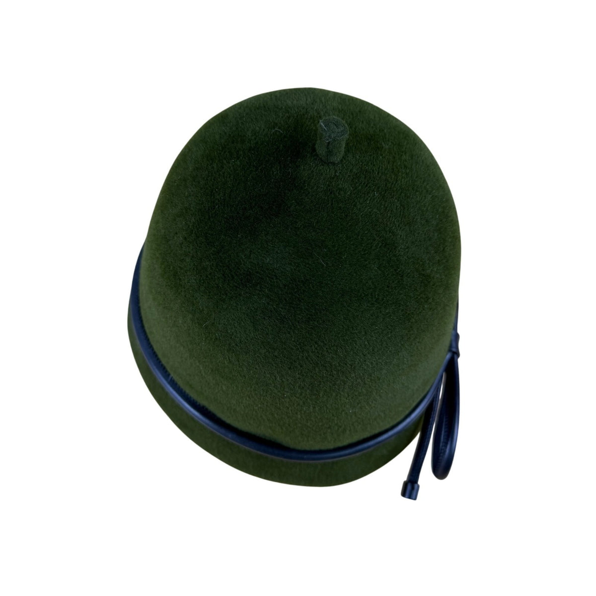 Womens Green Wool Cloche Hat With Black Leather Bow Accent