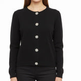 Talbots Women’s Black Merino Wool Cardigan With Embellished Buttons Sz P