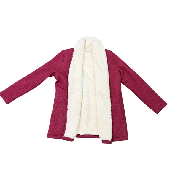 L.L.Bean Womens Burgundy Cotton Blend Sherpa-Lined Cardigan Jacket Size L