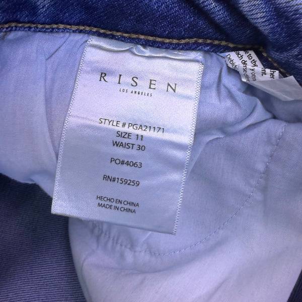 Risen Womens Blue Cotton Heart-Printed Straight-Leg Denim Jeans Size 11