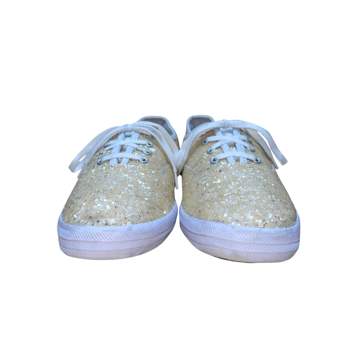 Keds Women’s Gold Glitter & White Lace-Up Casual Flat Sneakers Size 8