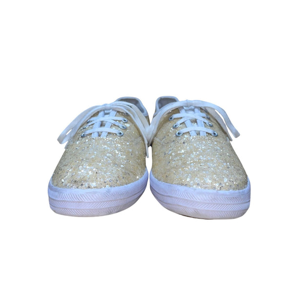 Keds Women’s Gold Glitter & White Lace-Up Casual Flat Sneakers Size 8