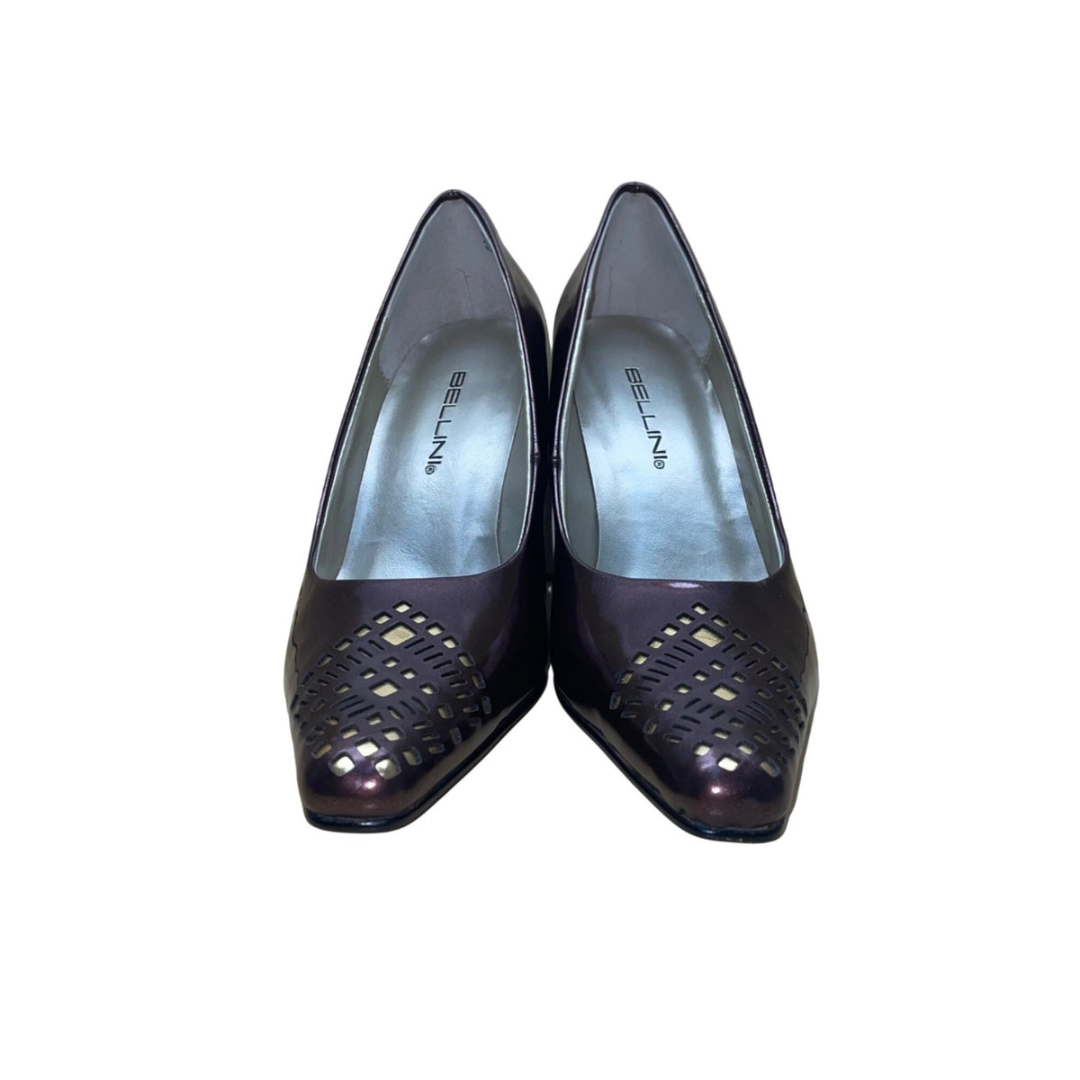 Bellini Women’s Maroon Patent Leather Laser Cut Pointed-Toe Trina Heels Size 8.5