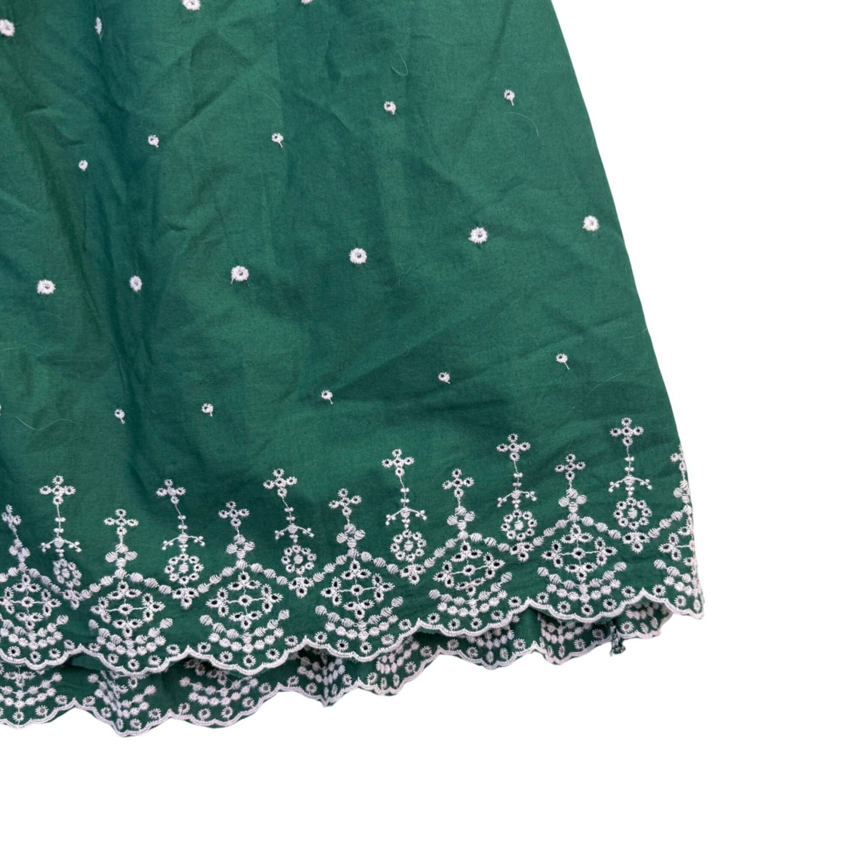 Loft Womens Green Cotton Short-Sleeve Embroidered Dress W/ Waist Tie Size L