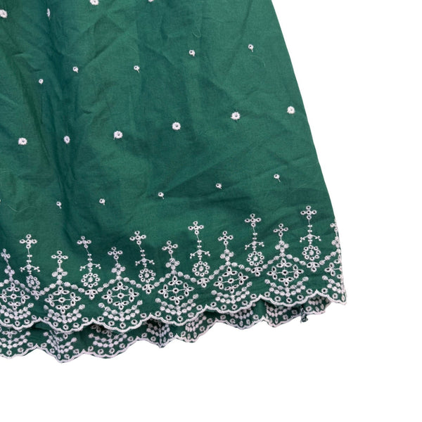 Loft Womens Green Cotton Short-Sleeve Embroidered Dress W/ Waist Tie Size L