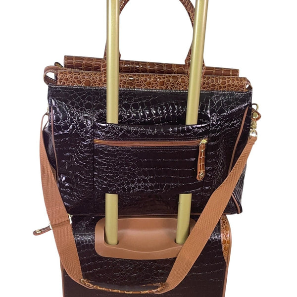 Samantha Brown Women’s Black & Brown Croc-Embossed Rolling Carry-On Luggage