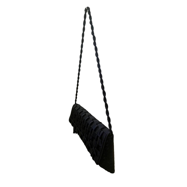 Sondra Roberts Women’s Dark Blue Woven With Tassel Braided Handle Shoulder Bag