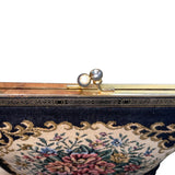 Vintage Women’s Black Floral Embroidered Gold Frame & Chain Strap Purse Handbag