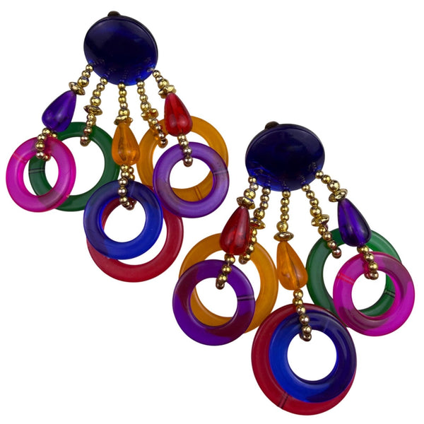 Plastic Multicolor Womens Clip-On Earrings Gold Tone Accents Geometric Dangle