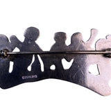 Victorian Sterling Silver Cherub Relief Brooch Decorative Playful Pin