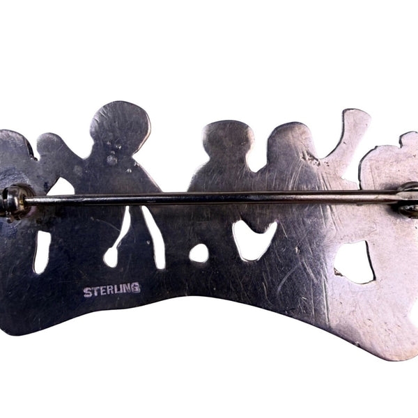 Victorian Sterling Silver Cherub Relief Brooch Decorative Playful Pin