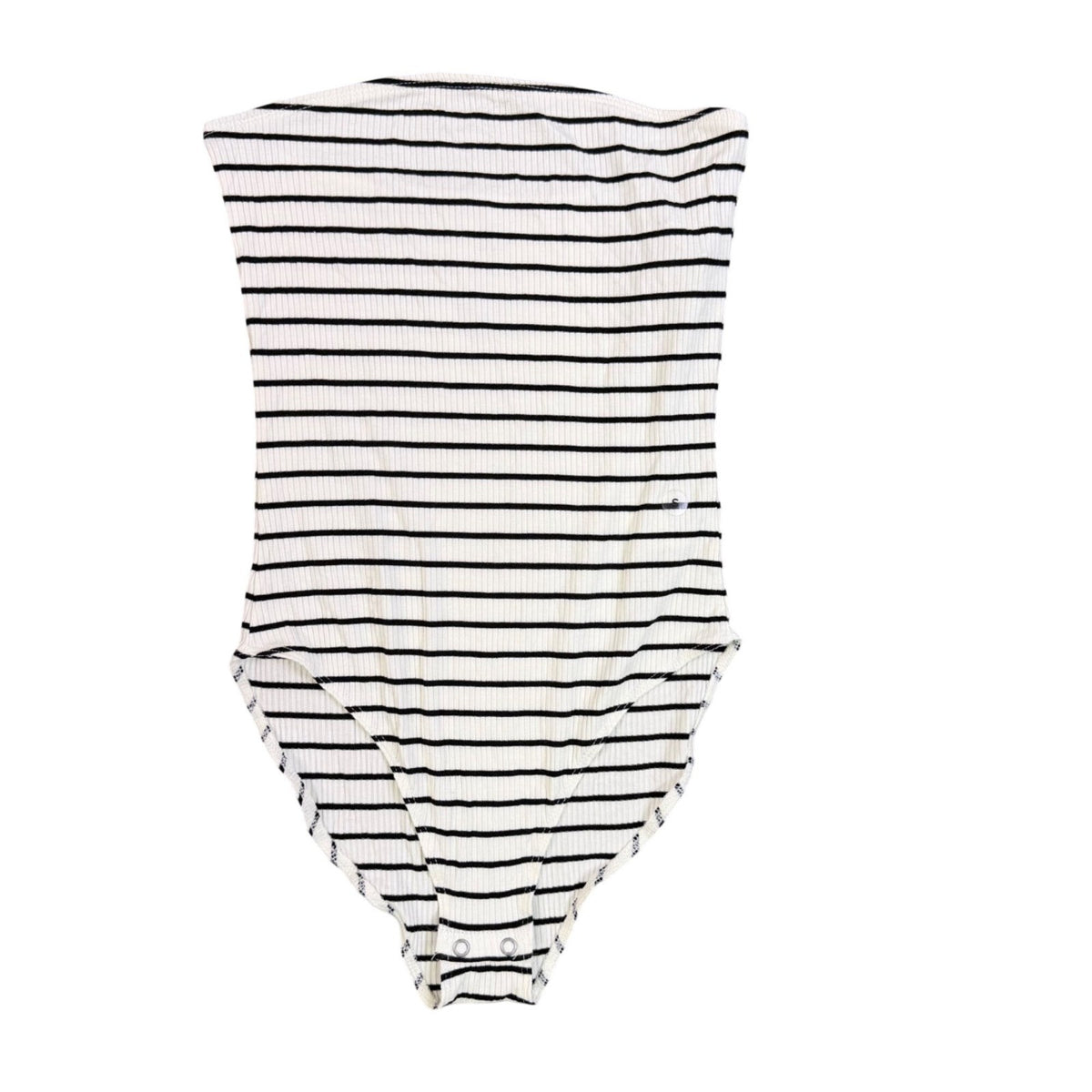 American Eagle Women Black & White Stripe Bodysuit Soft & Sexy Rib Size S