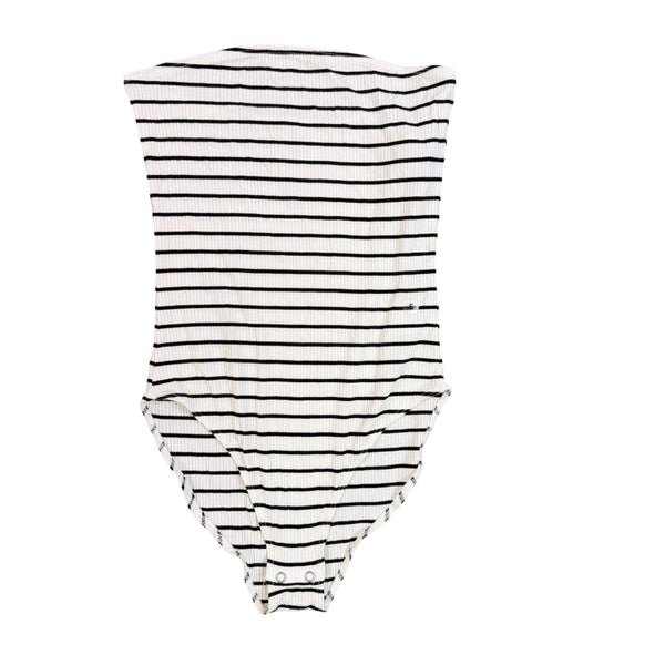 American Eagle Women Black & White Stripe Bodysuit Soft & Sexy Rib Size S