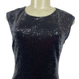 Black Sequin Sleeveless Mini Dress With Fringe Accent