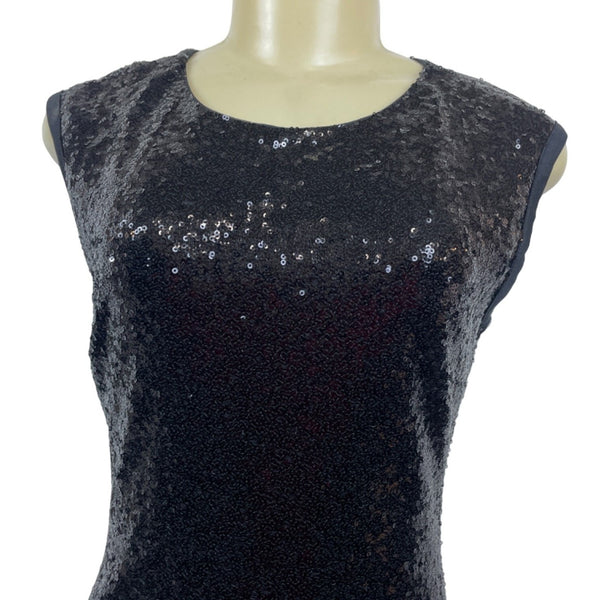 Black Sequin Sleeveless Mini Dress With Fringe Accent