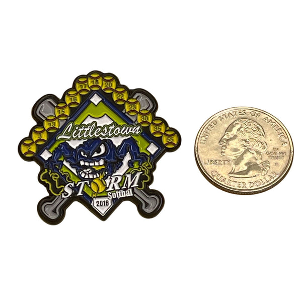 Littlestown Storm 2016 Softball Trading Pin With Yellow Numbers & Crossed Bats D