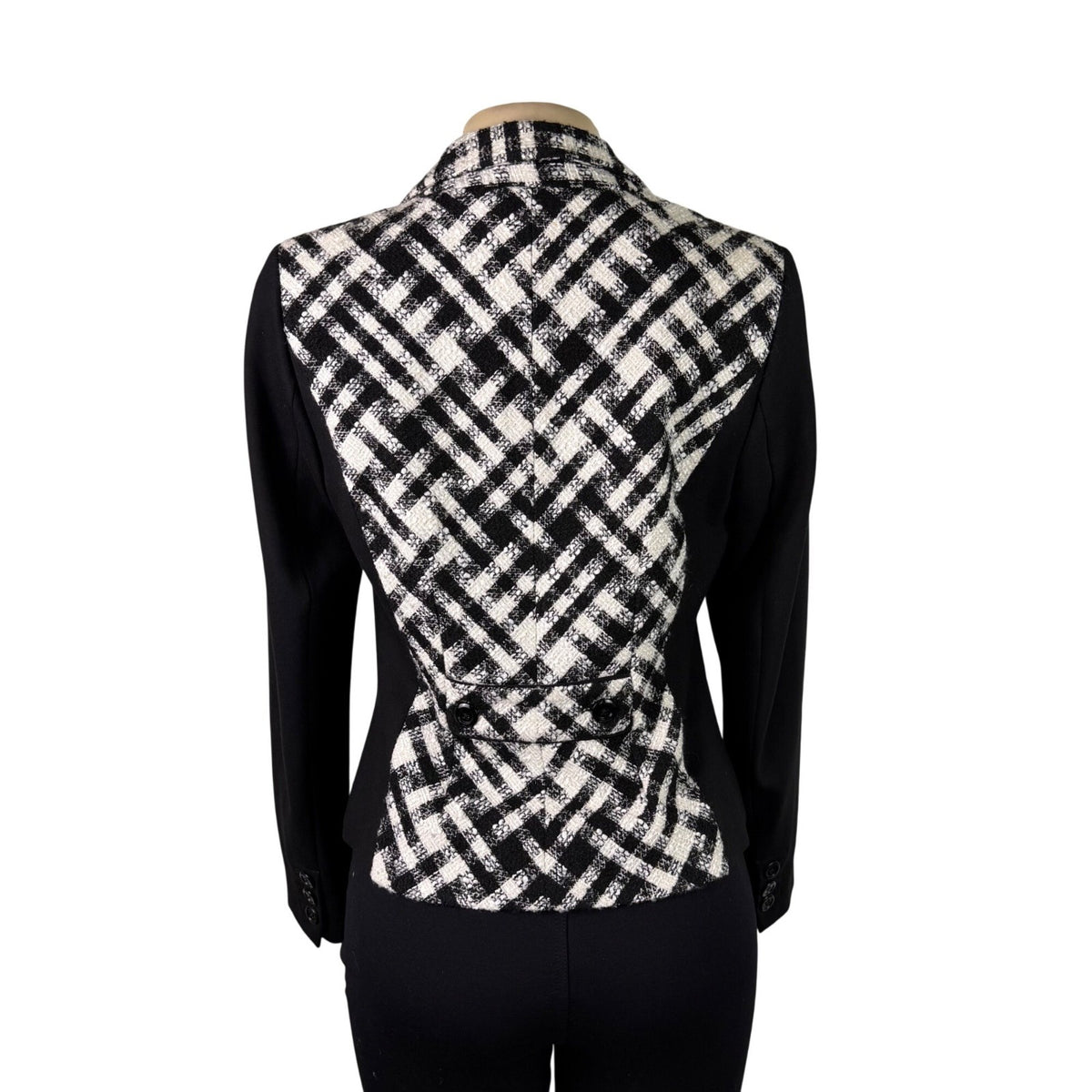 White House Black Market Womens Black & White Plaid Long Sleeve Blazer Sz 6