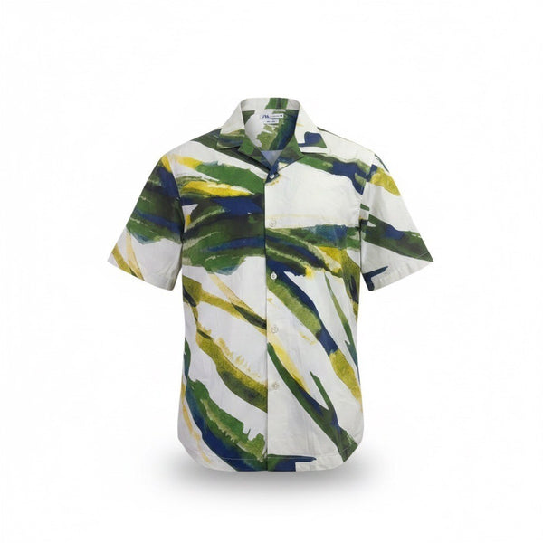 Zara Mens Green/Yellow Printed Button-Down Short-Sleeve Shirt Size L