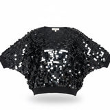 Black Sequin Women’s Cropped Batwing Sweater Top One Size Adjustable Fit
