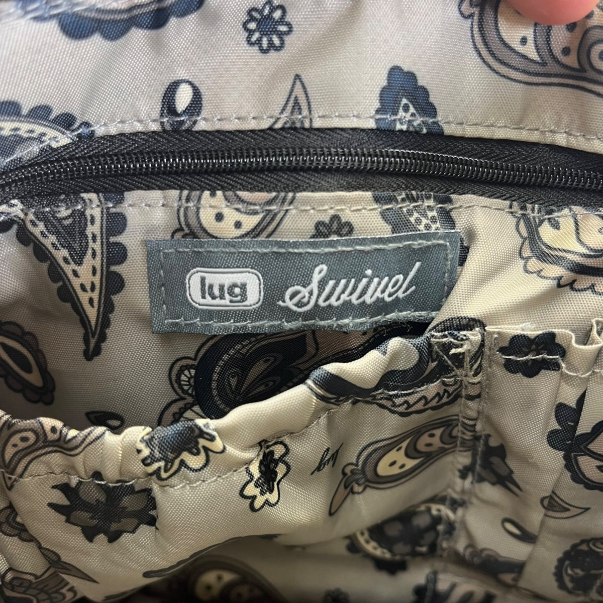 Lug Quilted Black Nylon Adjustable Strap & Zipper Pockets Swivel Crossbody Bag