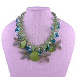 Chicos Womens Green Multicolor Beaded Seashell Starfish Statement Necklace