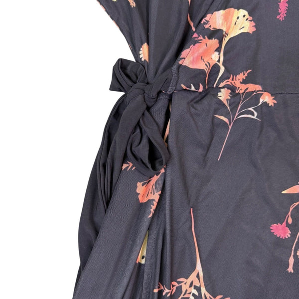 Helene Clarkson Womens Black Wrap Dress Floral Print Size L