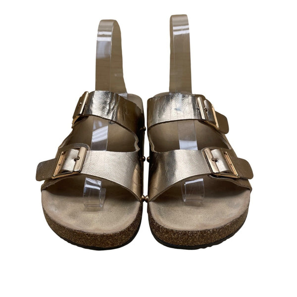 Mudd Women’s Gold Metallic Cork Sole Adjustable Buckle Straps Sandals Size M