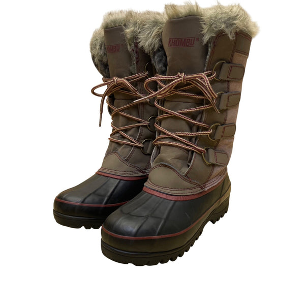 Khombu Women’s Gray Leather Waterproof Lace-Up Winter Snow Boots Size 6
