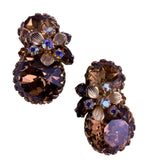 Hattie Carnegie Womens Gold Tone Smoky Topaz Crystal Brooch & Clip-On Earrings S