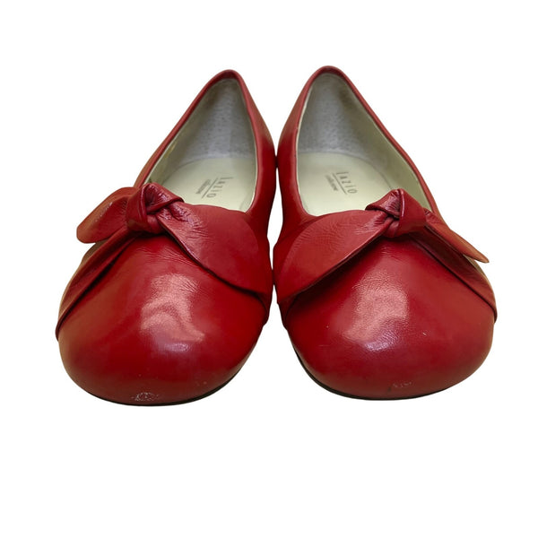 Lazio Collezione Women’s Red Leather Bow Slip-On Jade Wedge Pumps Size 7.5M