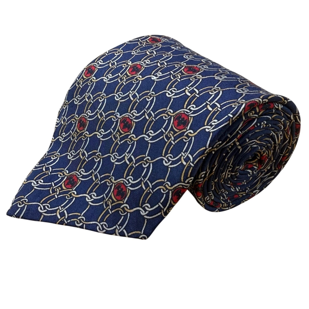 Bacardi Mens Blue Pure Silk Chain & Red Bat Icon Necktie Patterned