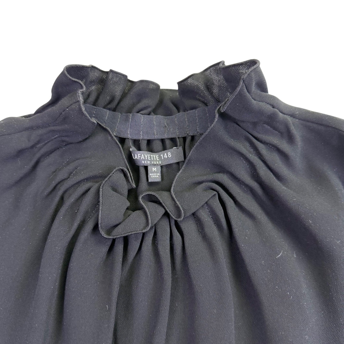 Lafayette 148 Womens Black Silk Sleeveless Ruffle Neck Blouse Size M