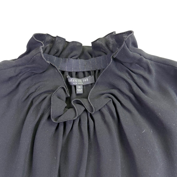 Lafayette 148 Womens Black Silk Sleeveless Ruffle Neck Blouse Size M