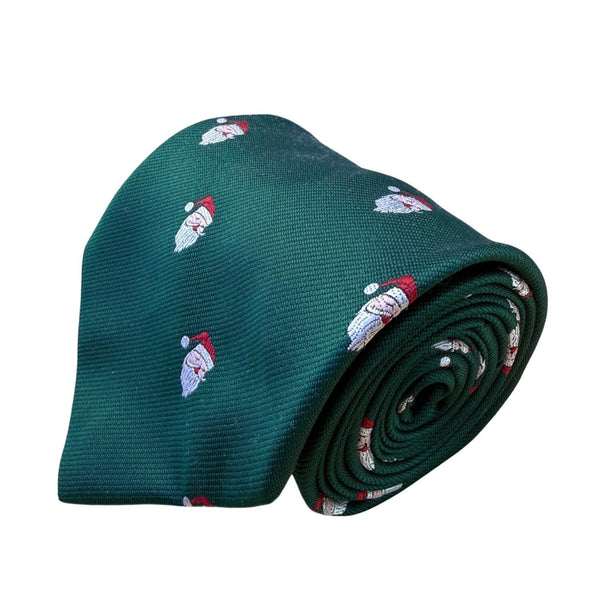 Cape Cod Mens Green Polyester/Silk Santa Claus Pattern Christmas Necktie