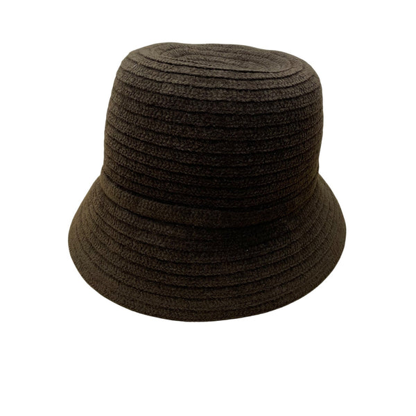 Charter Club Brown Fabric Bucket Hat Woven Texture Bow Accent