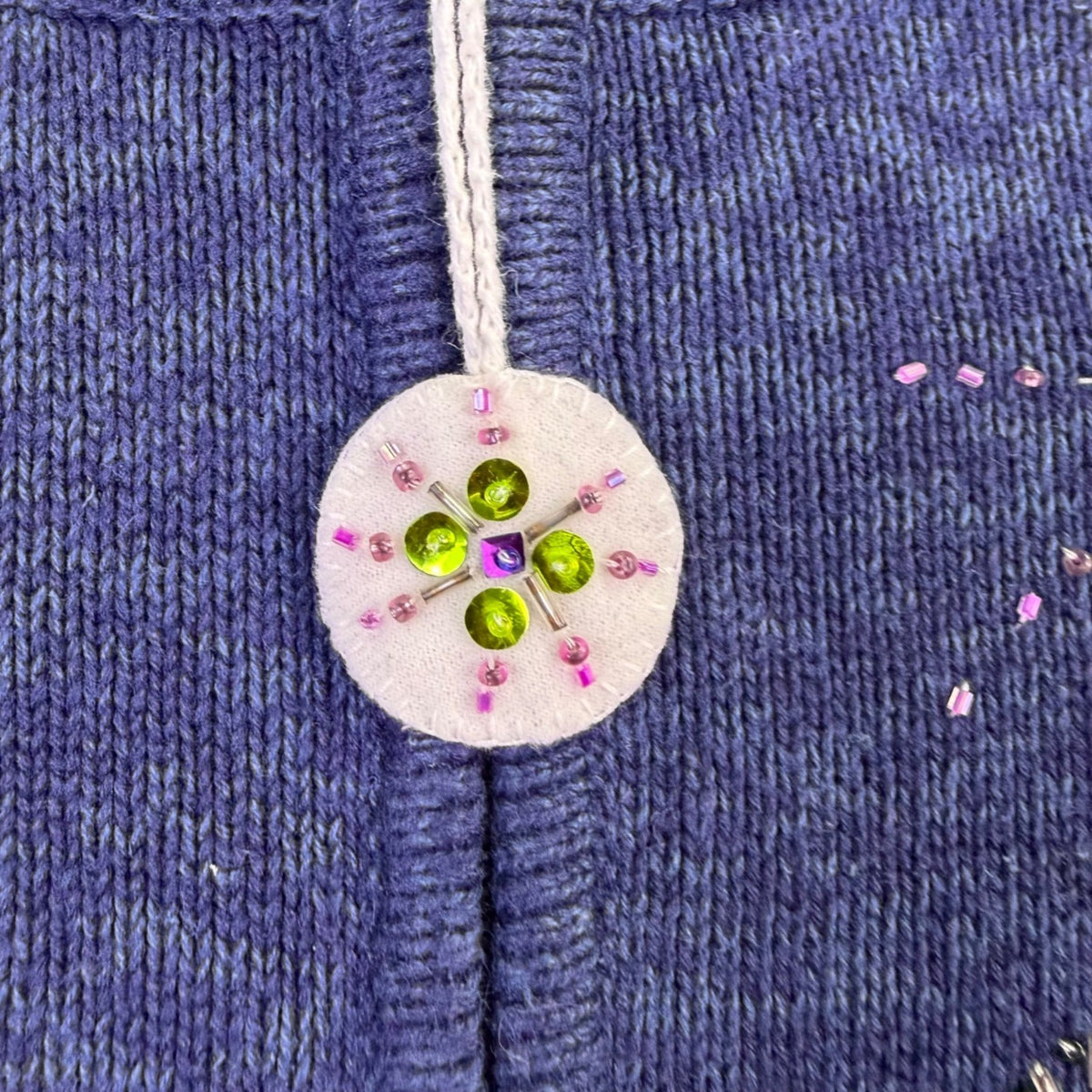 Carly St. Claire Womens Blue Cotton Ramie Embellished Cardigan Sweater Size PXL