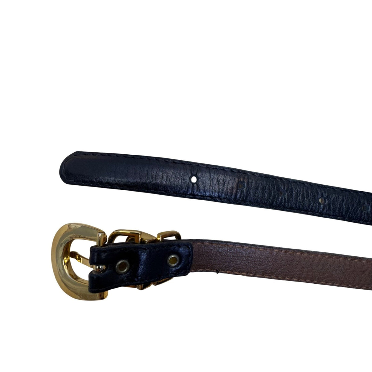 Stephen Collins Womens Brown Leather Belt Gold Buckle Vintage Design