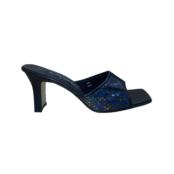 J. Renee Womens Black Iridescent Snake-Print Square-Toe Slide Heels Size 8.5