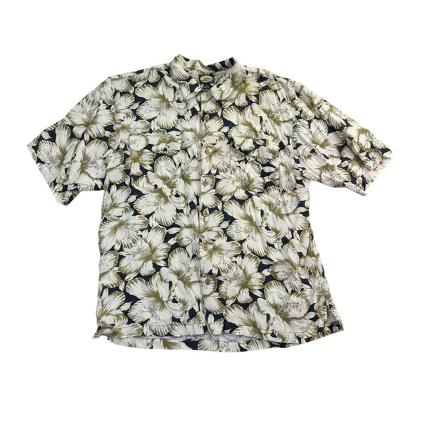 Tommy Bahama Mens Beige & Navy Floral Short Sleeve Hawaiian Shirt Size XL