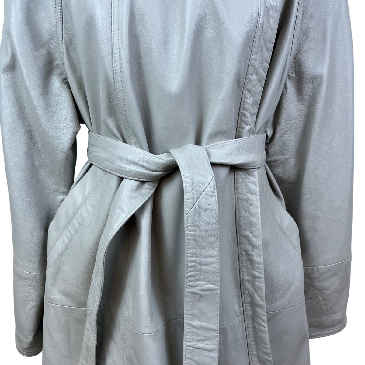 David 2 Women's Gray Genuine Leather Belted Jacket Wide Collar Coat Sz 40