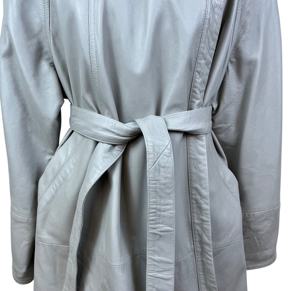 David 2 Women's Gray Genuine Leather Belted Jacket Wide Collar Coat Sz 40