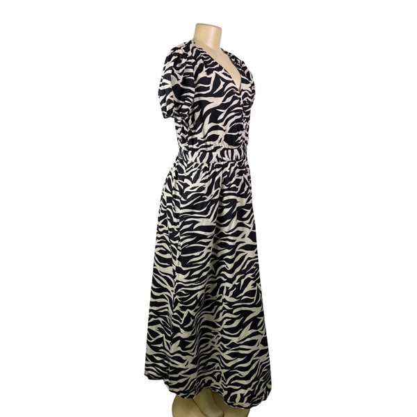 Who What Wear Womens Black & White Zebra Print Midi Dress Short Sleeve Sz M