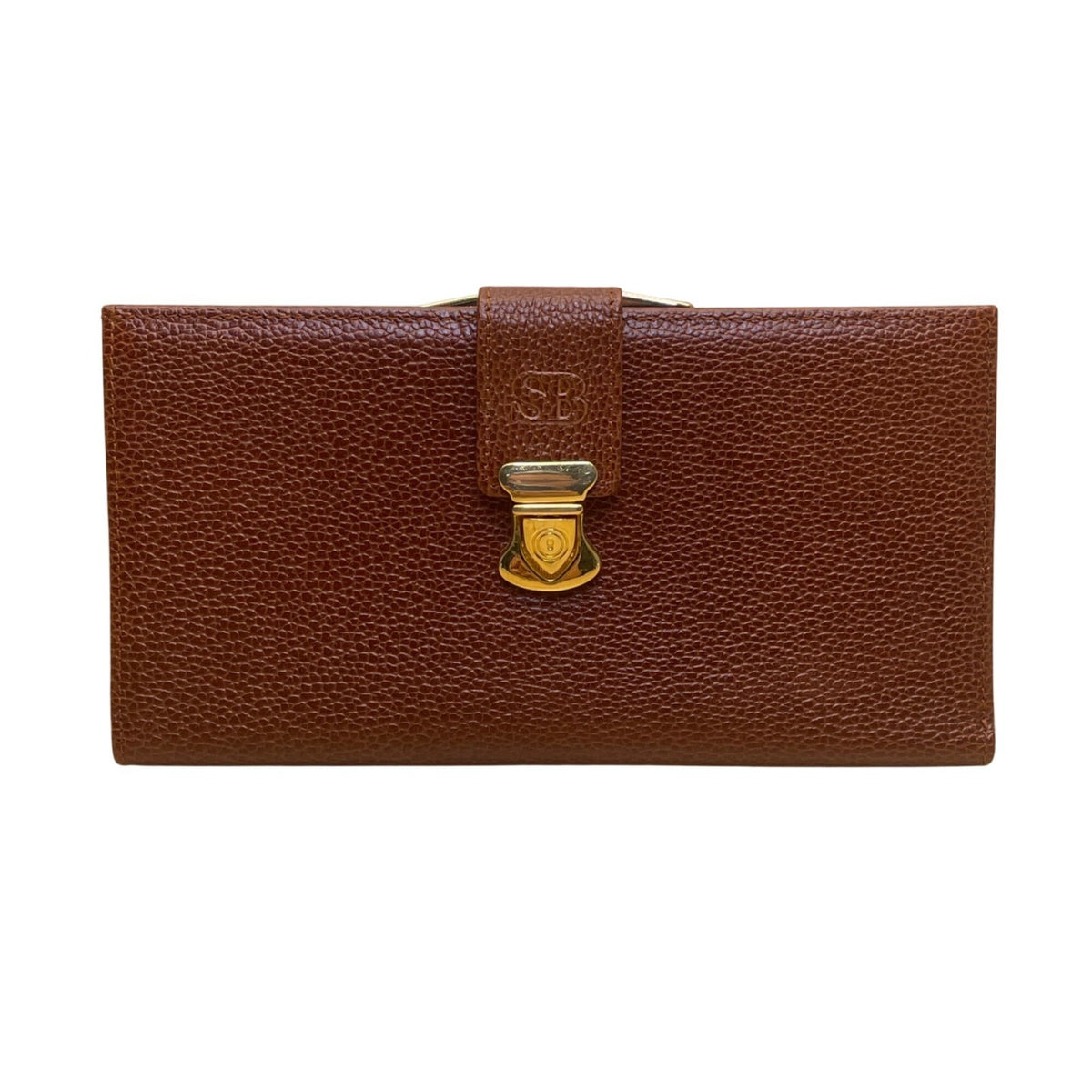 SB Women’s Brown Embossed Leather Gold-Tone Snap Closure Foldable Wallet