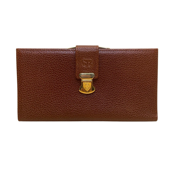 SB Women’s Brown Embossed Leather Gold-Tone Snap Closure Foldable Wallet