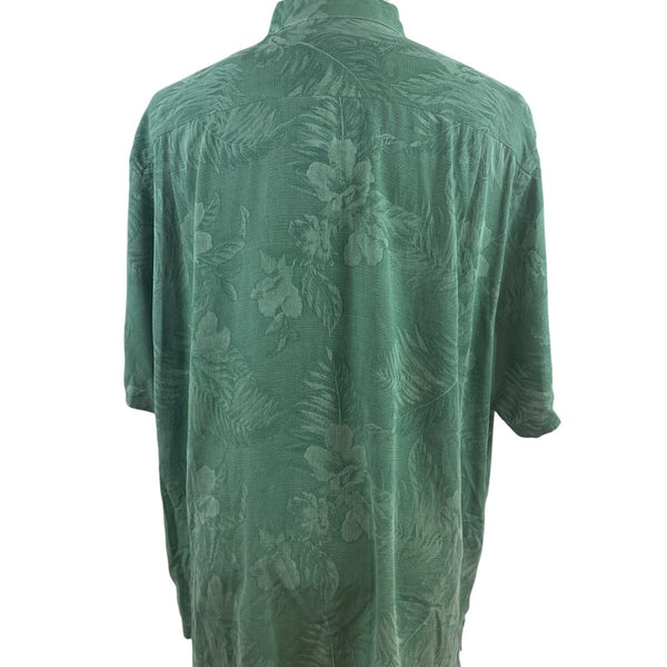 Tommy Bahama Mens Green Silk Floral Hawaiian Short Sleeve Button-Up Shirt...