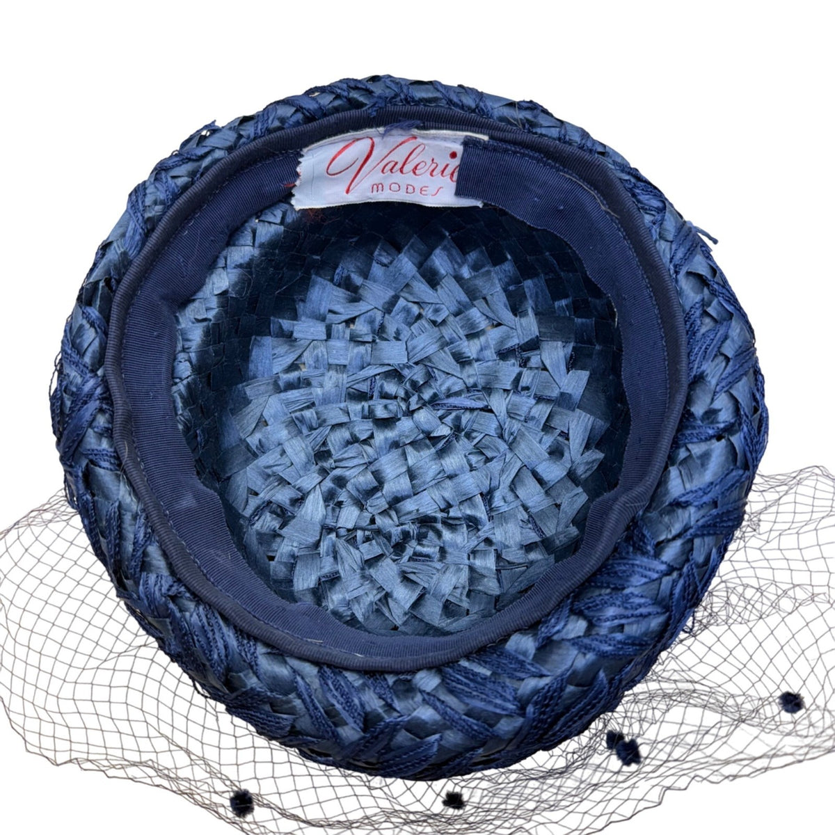 Valerie Modes Womens Navy Woven Straw Hat With Veil Vintage Elegant Accessory