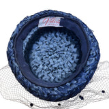 Valerie Modes Womens Navy Woven Straw Hat With Veil Vintage Elegant Accessory