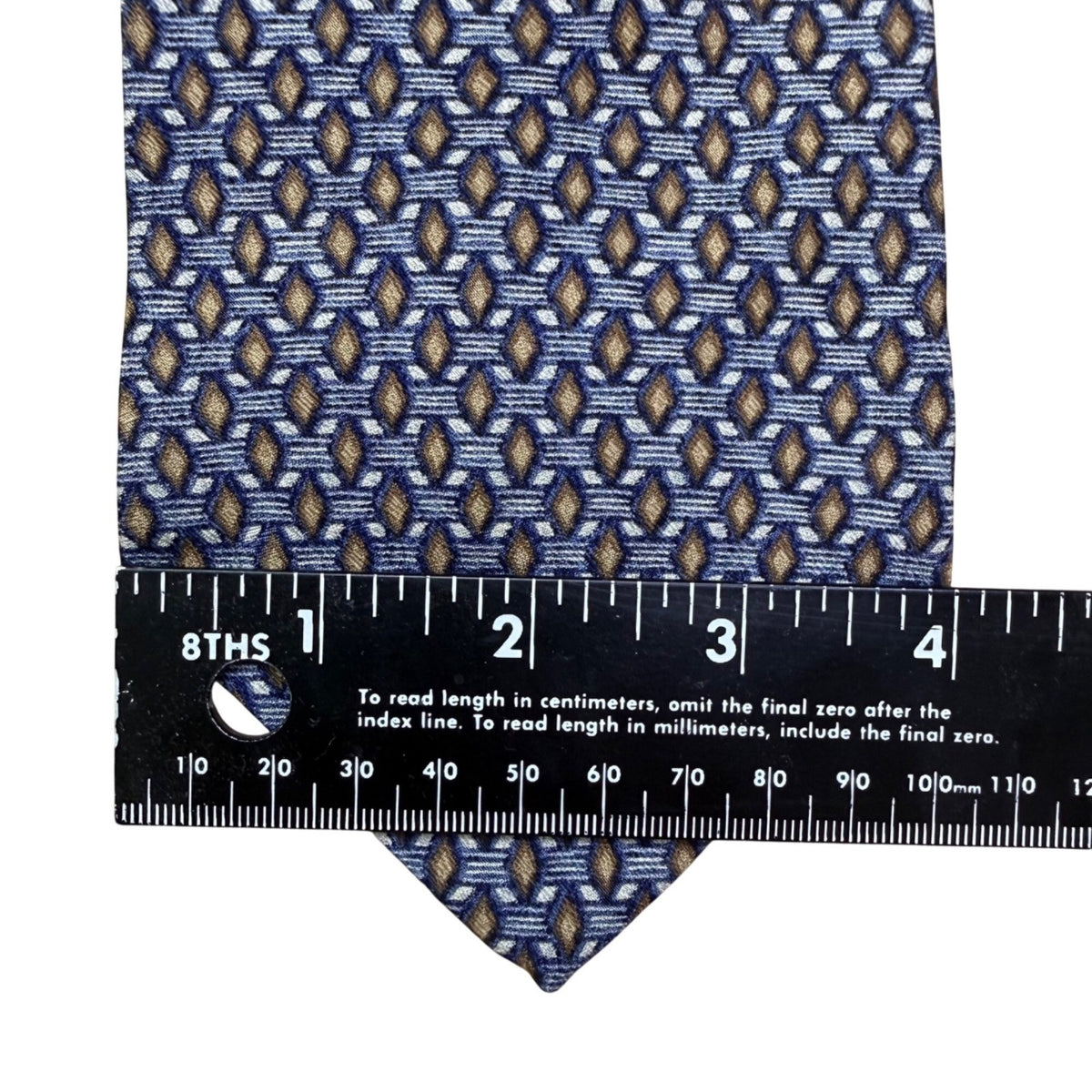 Perry Ellis Portfolio Mens Blue & Gold 100% Silk Geometric Pattern Necktie