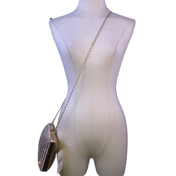 DMargeaux Women’s Champagne Rhinestone With Chain Strap Evening Chic Box Clutch