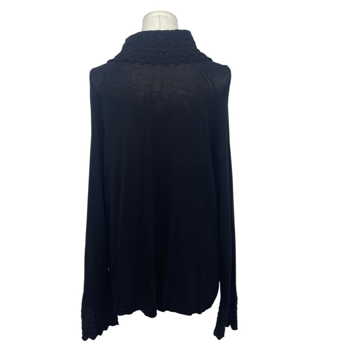 Anne Klein Black Knit Cowl Neck Sweater With Textured Collar